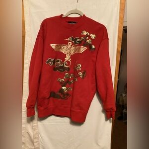Red sweatshirt with golden eagle  whimsical United Kingdom BOY  Sz S